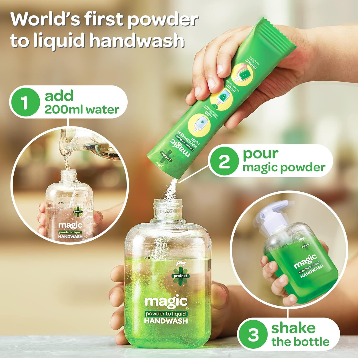 Godrej Protekt mr. magic Powder-to-Liquid Handwash - Refil Pouch (powder) 9g for 200ml of water